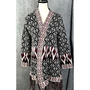 Chelsea‎ & Violet Cardigan Sweater Womens Medium Black Aztec Fringe Cowgirlcore